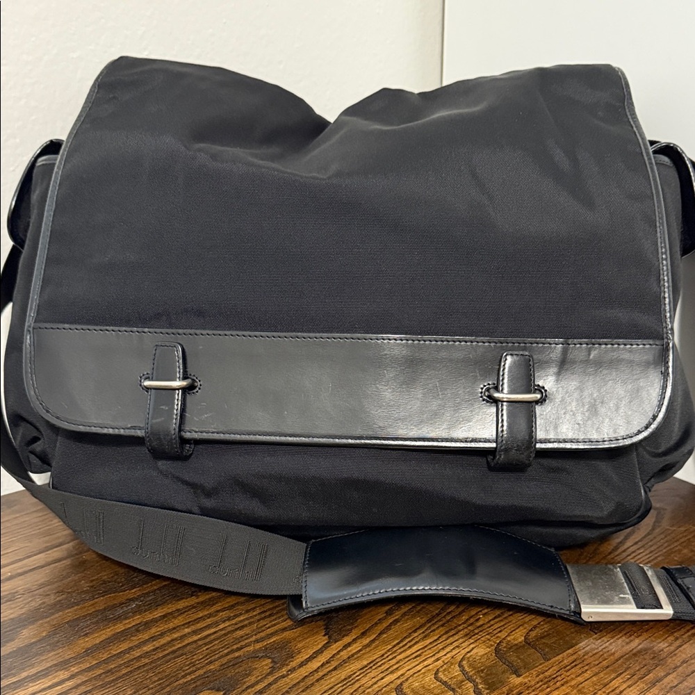 Dunhill Black Leather Trim Messenger Bag